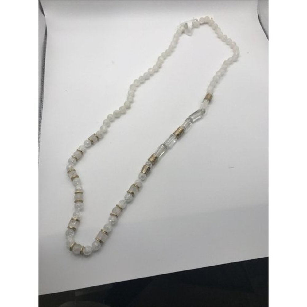 AKOLA Crackle Gold Plated Disc Frosted Knotted NWT 38" Long Necklace Beads white - Picture 11 of 11